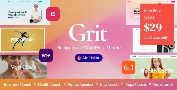 Grit Nulled Coaching & Online Courses Multiskin WordPress Theme Free Download