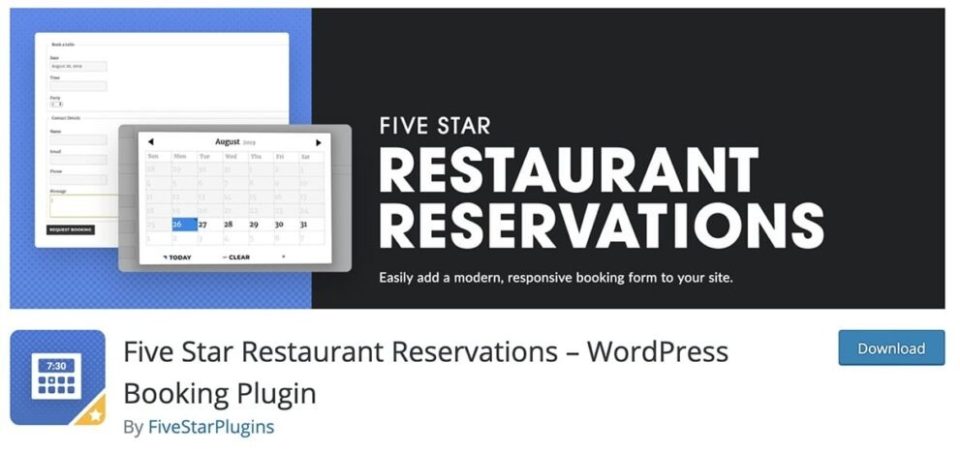 Five Star Restaurant Reservations Premium Nulled WordPress Booking Plugin Free Download