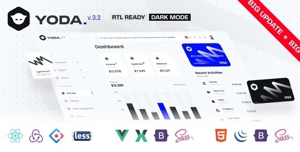 Yoda Bootstrap 5 HTML, Vue, React Admin Dashboard Template Nulled Free Download